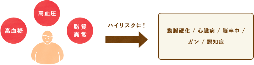 高血糖・高血圧・脂質異常 ハイリスクに! 動脈硬化/心臓病/脳卒中/ガン/認知症