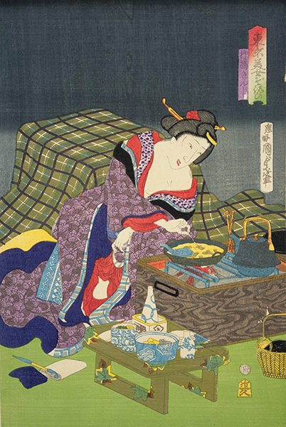 柳橋の美女が一人で鍋を食べる姿。「東京美女ぞろひ 柳橋きんし」應好国貞(歌川国貞二世)(国立国会図書館蔵)